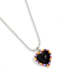 Heart Pendant Necklace with Black and Multicolor Accents